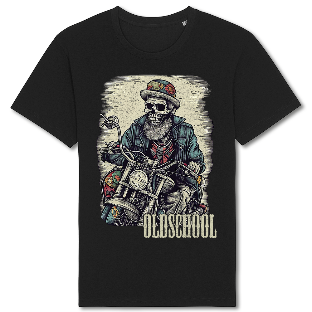 Biker T-Shirt old school skull on bike – Bikergold