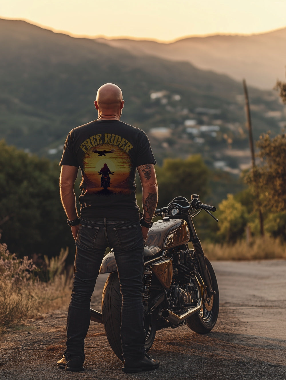 Biker T-Shirt free rider sunset Rücken