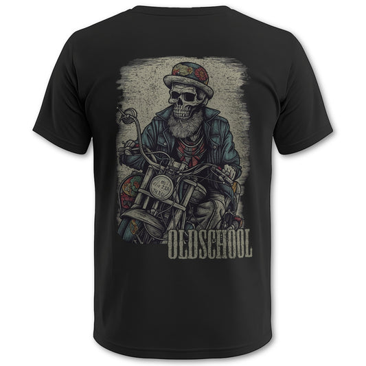 Biker T-Shirt old school skull on bike Rücken