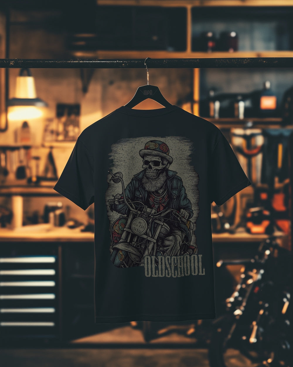 Biker T-Shirt old school skull on bike Rücken