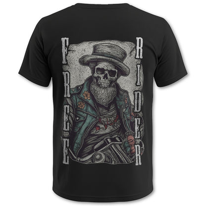 Biker T-Shirt free rider skull with head Rücken