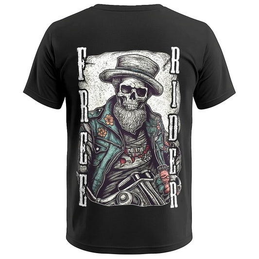 Biker T-Shirt free rider skull with head Rücken