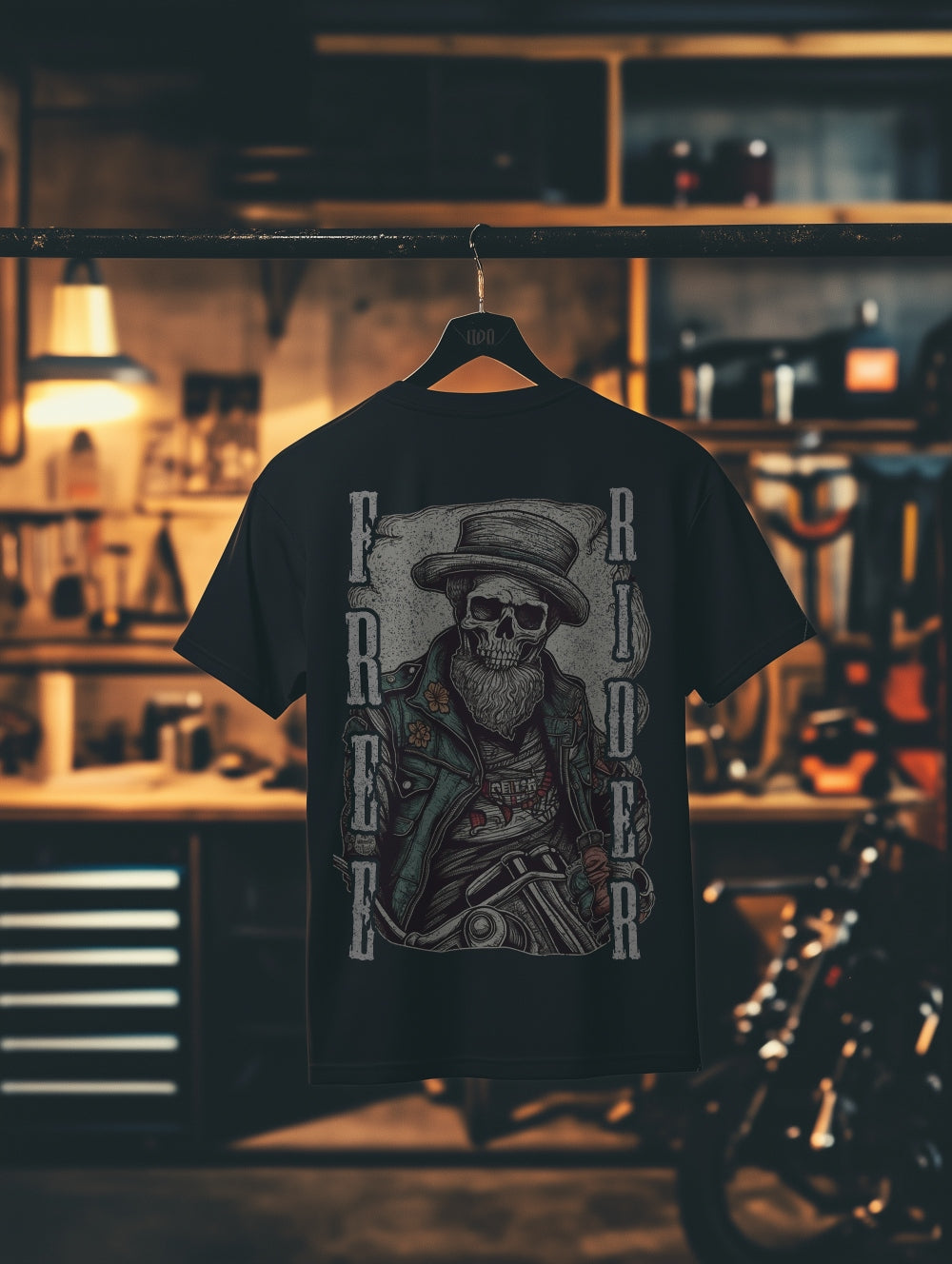 Biker T-Shirt free rider skull with head Rücken