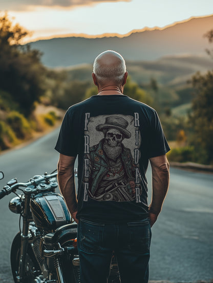 Biker T-Shirt free rider skull with head Rücken