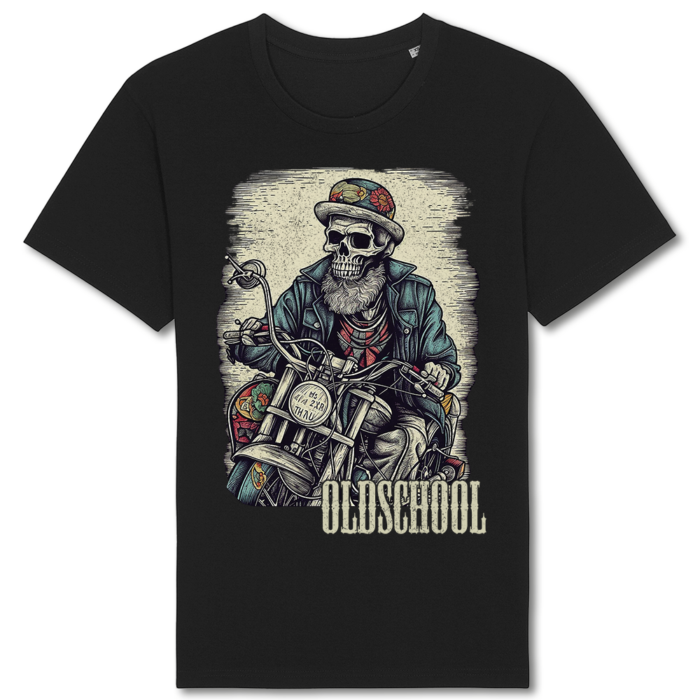 Biker T-Shirt old school skull on bike