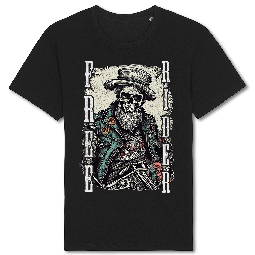 Biker T-Shirt free rider skull with head