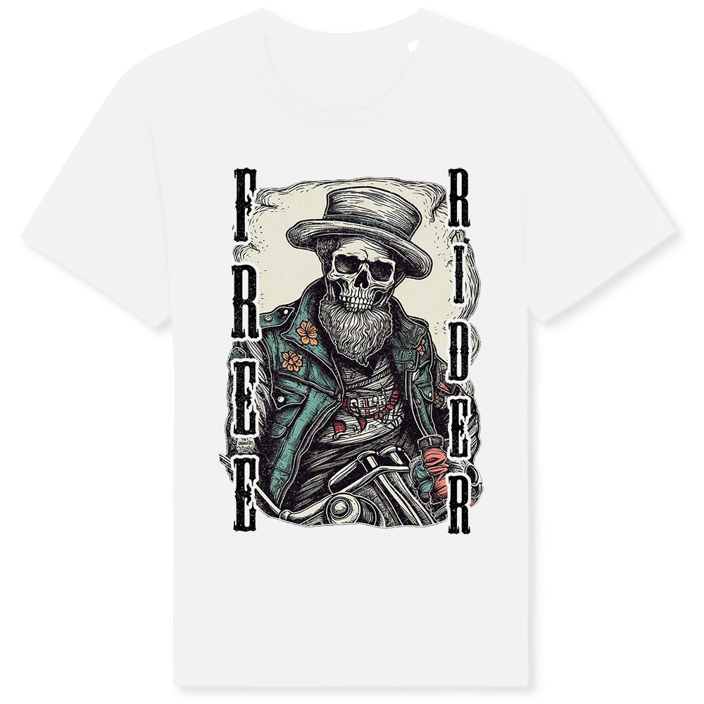 Biker T-Shirt free rider skull with head